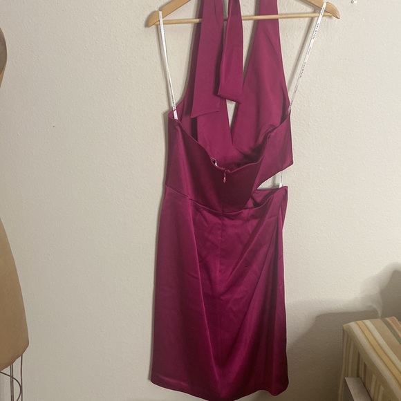 Halston Heritage Satin Halter Side Cut-Out Dress - Picture 8 of 8